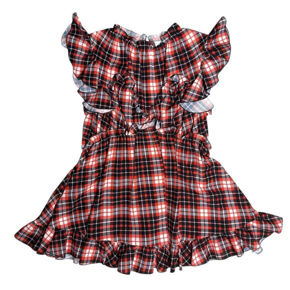 MSGM Milano Designer Sleeveless Ruffle‎ Plaid Mini Dress Red Size 8